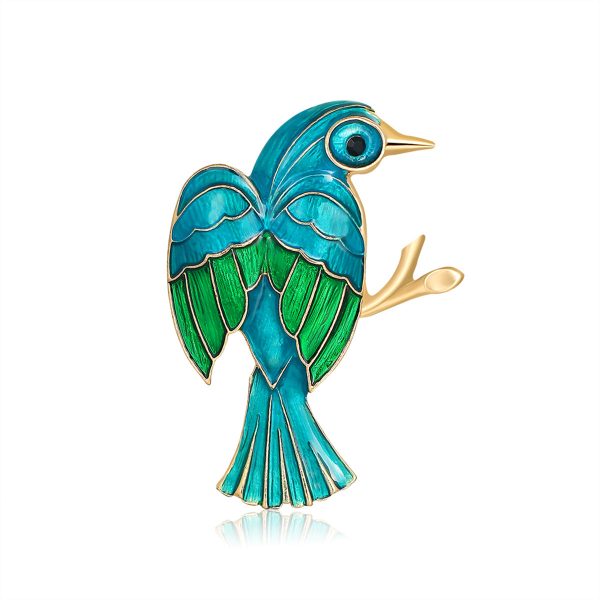 Teal Enamel & 18K Gold-Plated Bird Brooch Online Sale