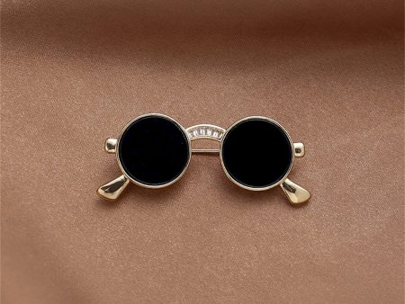 Cubic Zirconia & Black Enamel Sunglasses Brooch For Discount