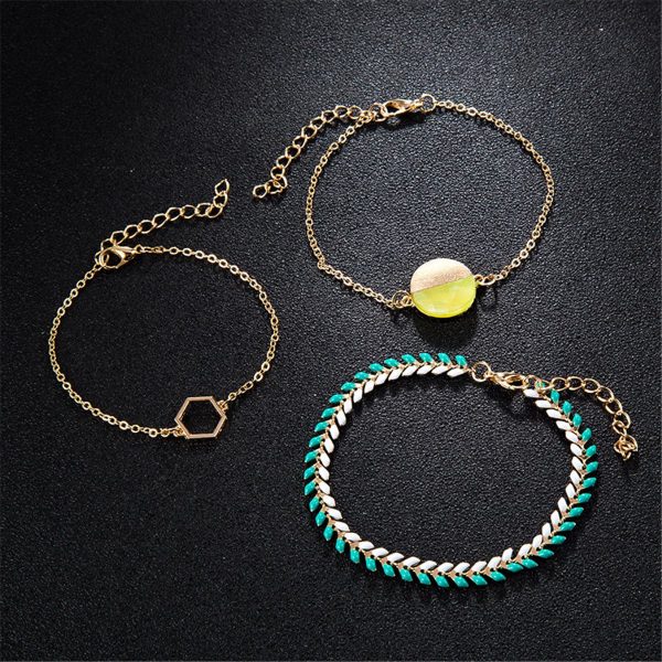 Teal Enamel & Resin 18K Gold-Plated Adjustable Charm Bracelet Set on Sale