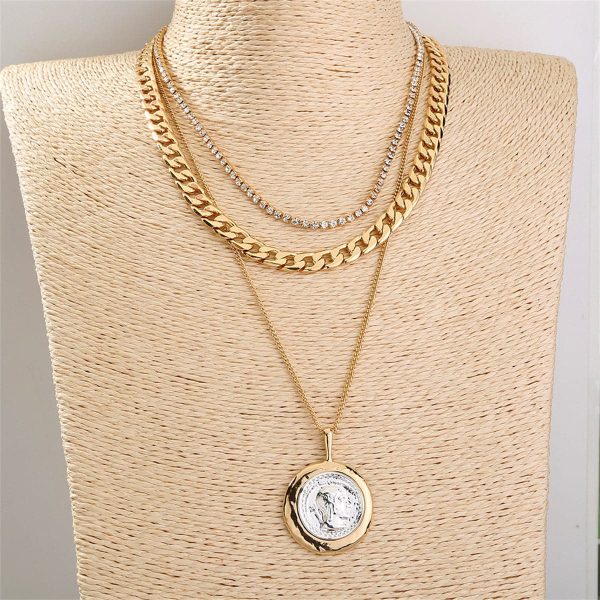 Cubic Zirconia & Two Tone Coin Pendant Necklace Set Sale