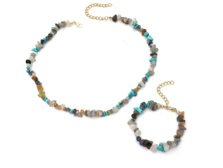 Teal Resin & 18K Gold-Plated Irregular Stone Bracelet Necklace Set Online Hot Sale