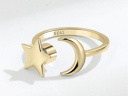 18K Gold-Plated Rotatable Star & Moon Open Ring Fashion