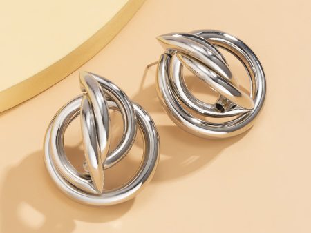 Silver-Plated Interlocking Rings Stud Earrings Fashion