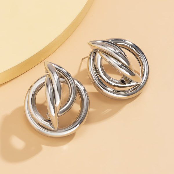 Silver-Plated Interlocking Rings Stud Earrings Fashion