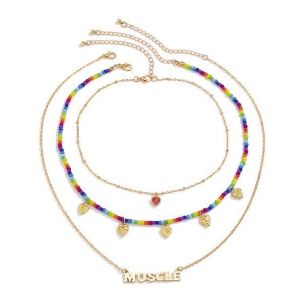 Multicolor Howlite & 18K Gold-Plated  Muscle  Heart Necklace Set Discount