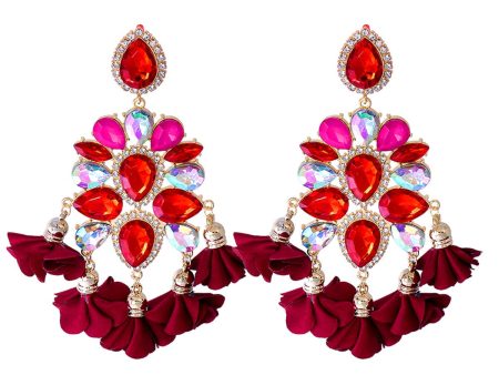 Cubic Zirconia & Red Crystal Floral Pear Chandelier Drop Earrings Sale