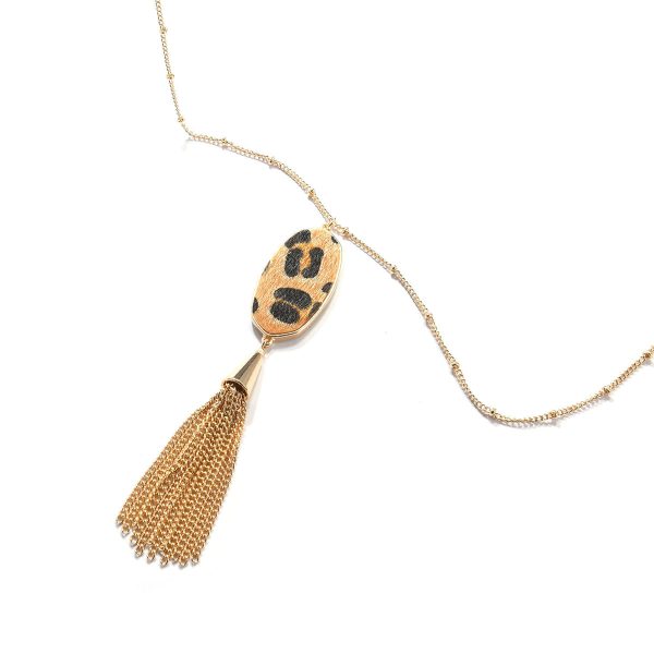 Tan Polyurethane & 18K Gold-Plated Slender Oval Tassel Pendant Necklace Discount