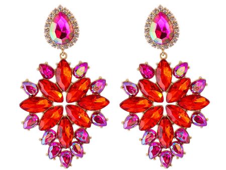 Cubic Zirconia & Red Crystal Marquise-Cut Cluster Drop Earrings For Sale