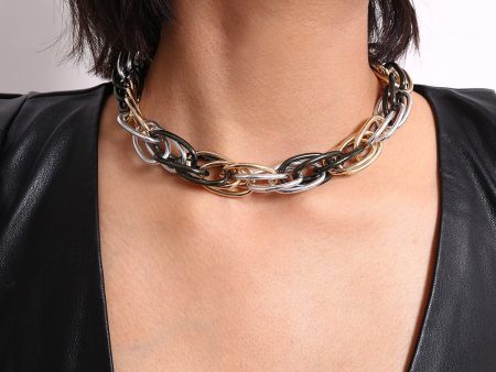 Tri-Tone Three-Layer Chain Link Choker Necklace Fashion