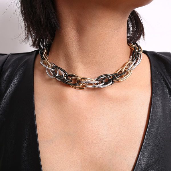 Tri-Tone Three-Layer Chain Link Choker Necklace Fashion