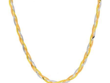 Tri-Tone Snake Chain Weave Necklace on Sale