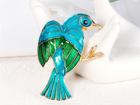 Teal Enamel & 18K Gold-Plated Bird Brooch Online Sale