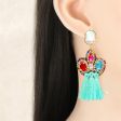 Teal Crystal & Cubic Zirconia Tassel Drop Earrings Supply