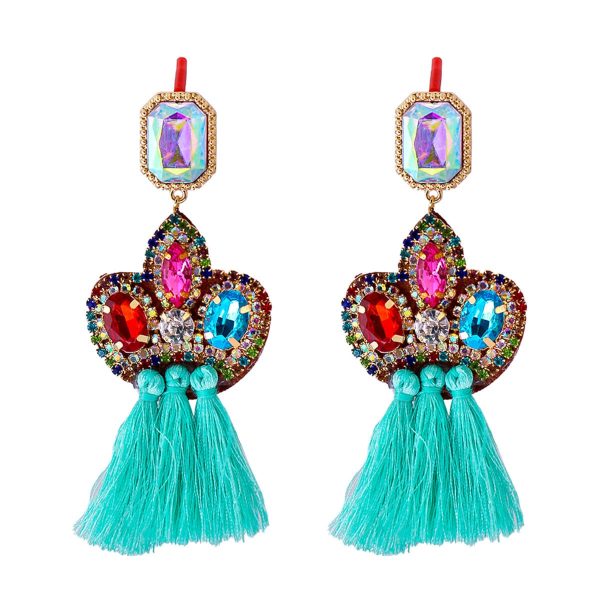 Teal Crystal & Cubic Zirconia Tassel Drop Earrings Supply