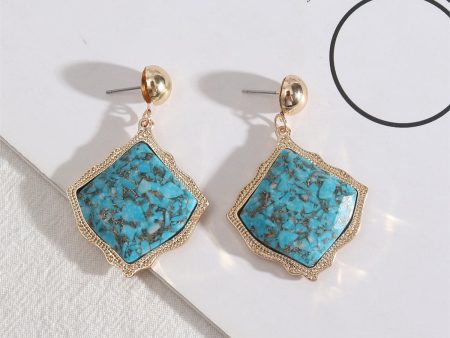 Turquoise & 18K Gold-Plated Rhombus Drop Earrings Fashion