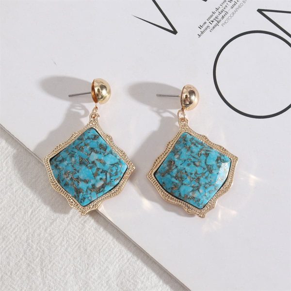 Turquoise & 18K Gold-Plated Rhombus Drop Earrings Fashion