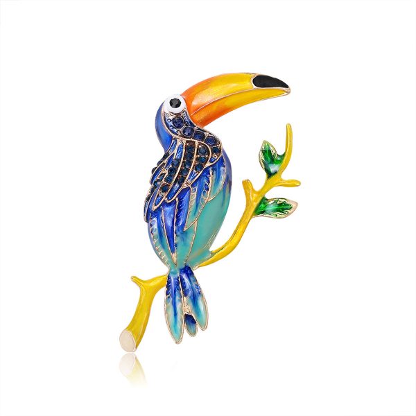 Teal Enamel & Cubic Zirconia 18K Gold-Plated Toucan Brooch For Discount