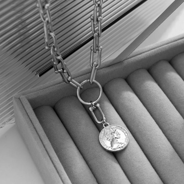 Silver-Plated Coin Pendant Necklace Hot on Sale