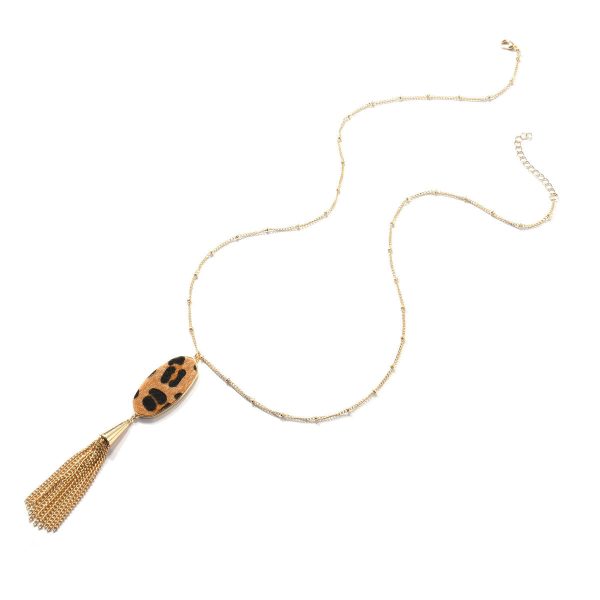 Tan Polyurethane & 18K Gold-Plated Slender Oval Tassel Pendant Necklace Discount