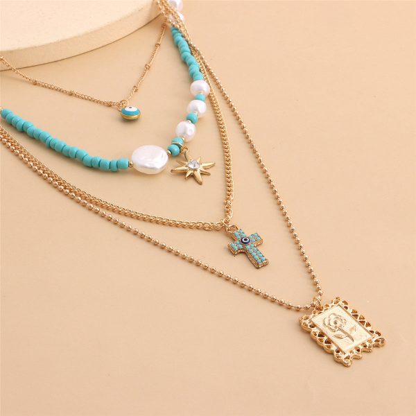 Teal & Cubic Zirconia Rose Card Layered Pendant Necklace on Sale