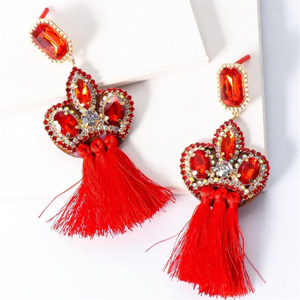 Cubic Zirconia & Red Crystal Pavé Tassel Crown Drop Earrings Online Hot Sale