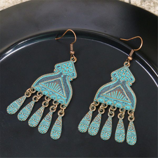 Teal Enamel & 18K Gold-Plated Comb Tassel Drop Earrings For Cheap