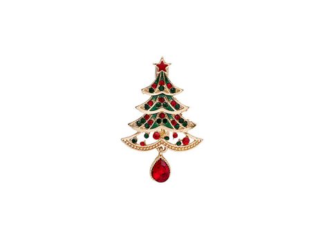 Cubic Zirconia & Crystal Enamel 18K Gold-Plated Christmas Tree Brooch Discount