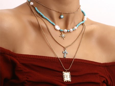 Teal & Cubic Zirconia Rose Card Layered Pendant Necklace on Sale