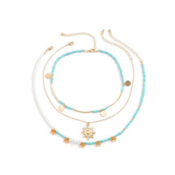 Howlite & Pearl 18K Gold-Plated Sun Pendant Necklace Set For Cheap