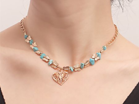 Turquoise & 18K Gold-Plated Butterfly Heart Pendant Necklace Sale