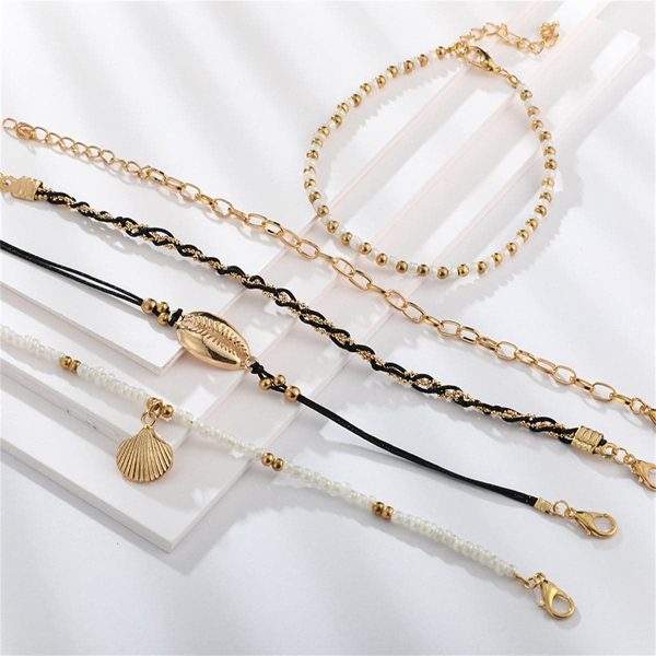 Howlite & Polyster 18K Gold-Plated Shell-Charm Anklet Set Online