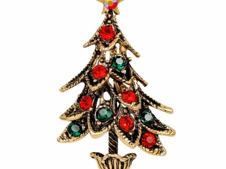 Cubic Zirconia & 18K Gold-Plated Christmas Tree Brooch For Discount