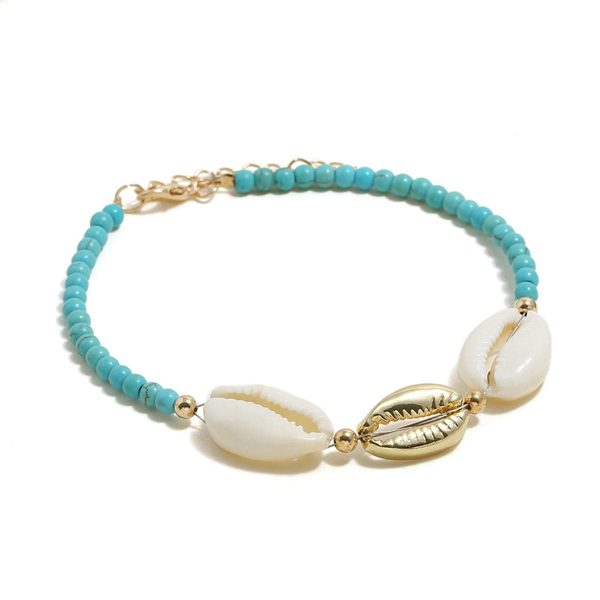 Teal Turquoise & 18K Gold-Plated Puka Shell Charm Bracelet Discount