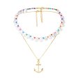 Multicolor Howlite & Pearl 18K Gold-Plated Anchor Pendant Necklace Set on Sale