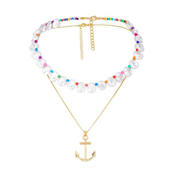 Multicolor Howlite & Pearl 18K Gold-Plated Anchor Pendant Necklace Set on Sale