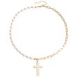 Shell & Pearl 18K Gold-Plated Cross Pendant Patchwork Necklace For Discount