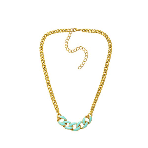 Teal Enamel & 18K Gold-Plated Curb Chain Necklace on Sale