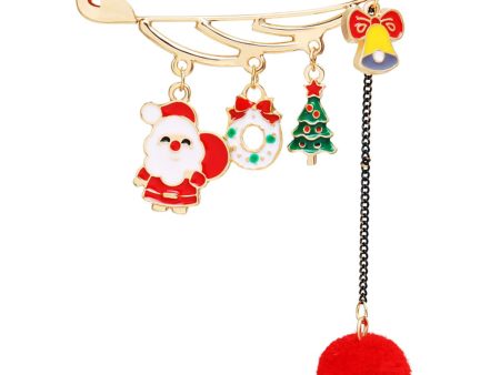 18K Gold-Plated Santa & Christmas Tree Pin Brooch Online Hot Sale