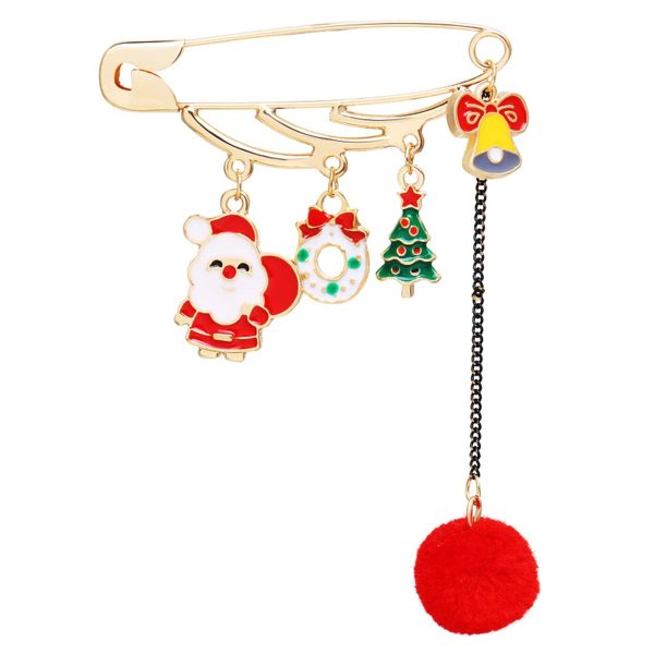 18K Gold-Plated Santa & Christmas Tree Pin Brooch Online Hot Sale