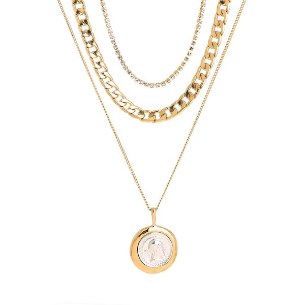 Cubic Zirconia & Two Tone Coin Pendant Necklace Set Sale