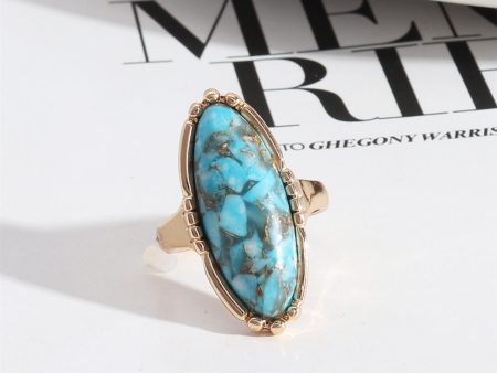 Turquoise & 18K Gold-Plated Oval-Cut Ring For Sale