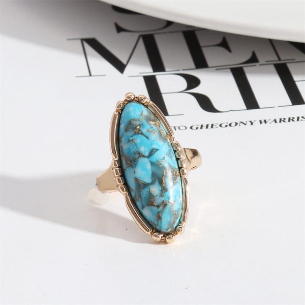 Turquoise & 18K Gold-Plated Oval-Cut Ring For Sale