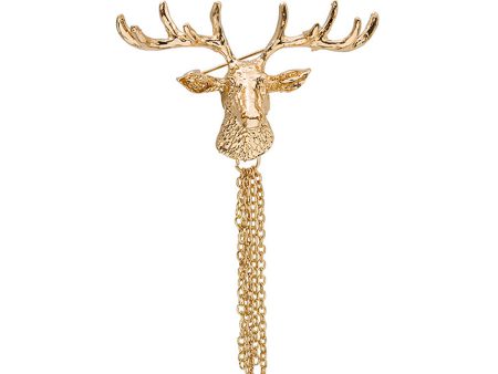 18K Gold-Plated Reindeer Tassel Brooch on Sale