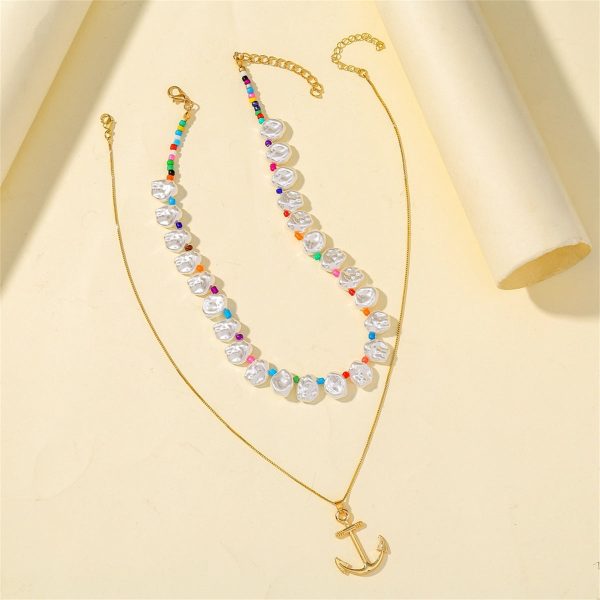 Multicolor Howlite & Pearl 18K Gold-Plated Anchor Pendant Necklace Set on Sale