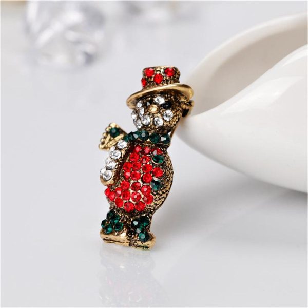 Cubic Zirconia & 18K Gold-Plated Snowman Brooch on Sale