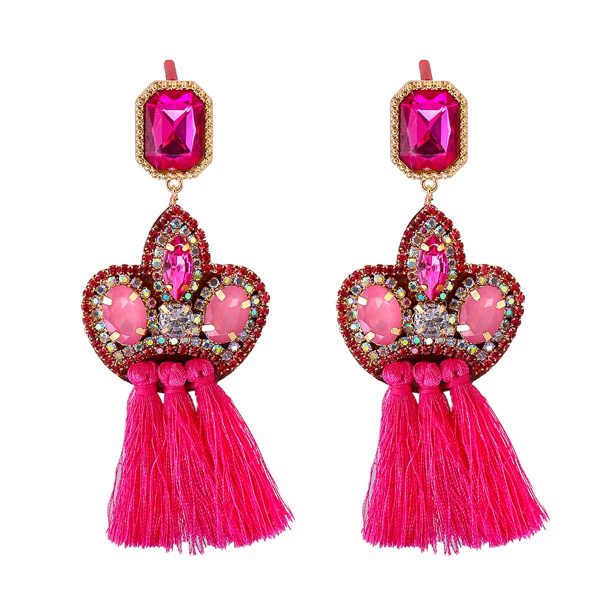 Cubic Zirconia & Rose Crystal Pavé Tassel Crown Drop Earrings Sale