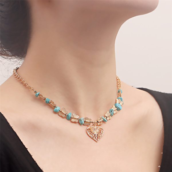 Turquoise & 18K Gold-Plated Butterfly Heart Pendant Necklace Sale