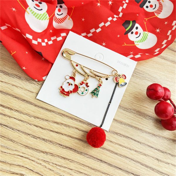 18K Gold-Plated Santa & Christmas Tree Pin Brooch Online Hot Sale