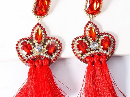 Cubic Zirconia & Red Crystal Pavé Tassel Crown Drop Earrings Online Hot Sale