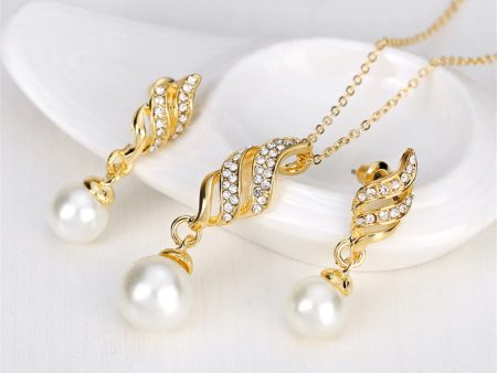 Cubic Zirconia & Pearl 18K Gold-Plated Wing Drop Earrings & Pendant Necklace on Sale